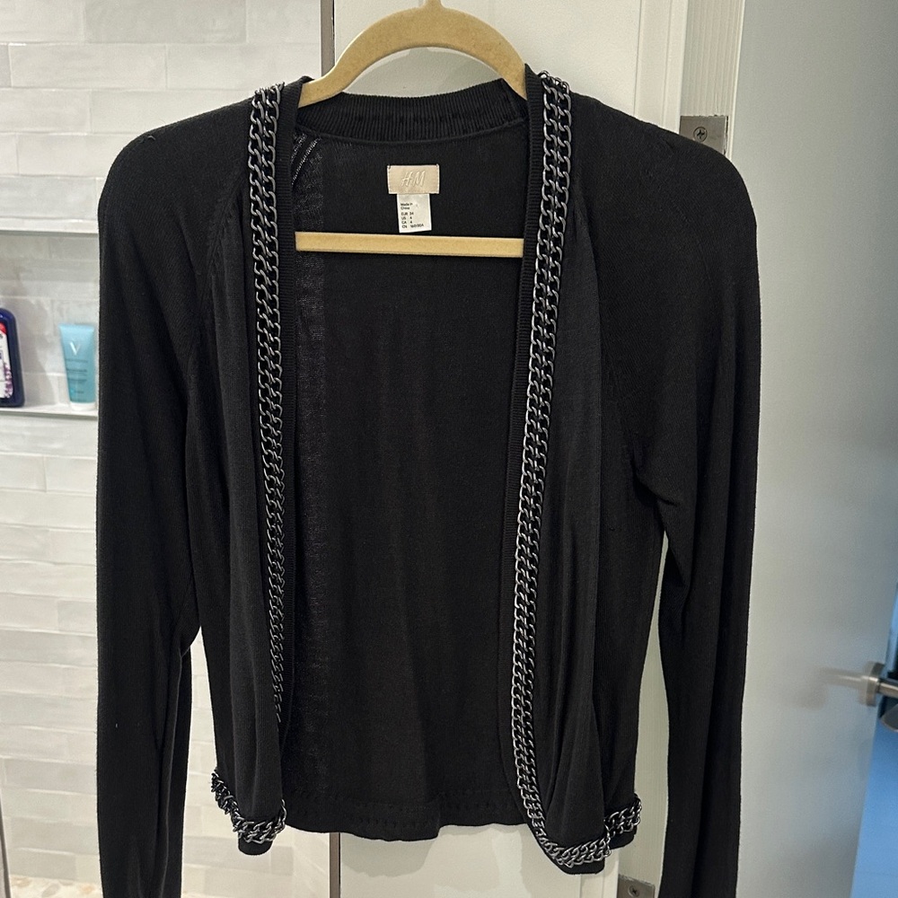 H&M Gray Knit Cardigan Sweater w Chain Detail Size 4